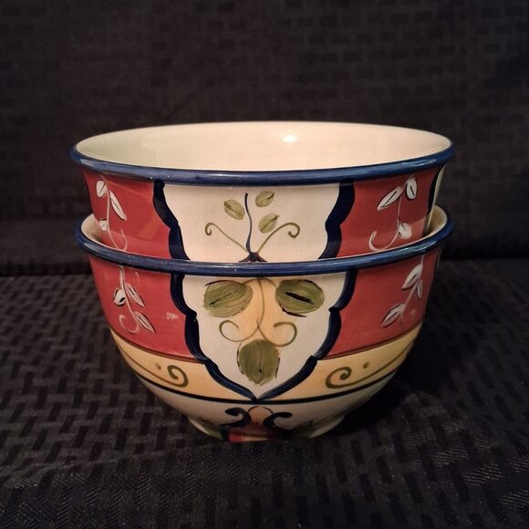 SET OF 2 Pier 1 VALLARTA 5 7/8" Soup, Cereal Bowls. Red, Blue, Yellow & Beige - Picture 9 of 9